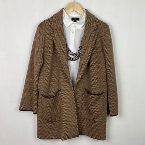 J.Crew M Sophie Open Front Sweater Blazer Chevron Herringbone Brown Tan